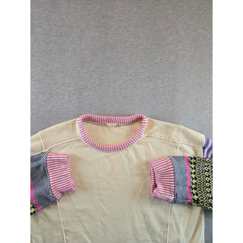 Pilcro Sweatshirt Womens Large Cream Pink Fair Isle Mixed Media Sleeve Oversized - Picture 5 of 10